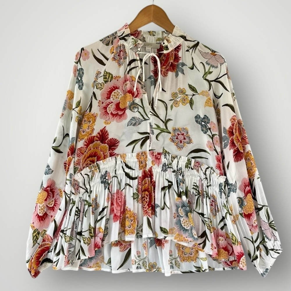 LOFT Floral Blouse with Pink and Yellow Accents